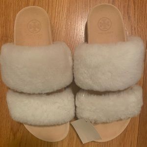 NWT Tory Burch Shearling Slides